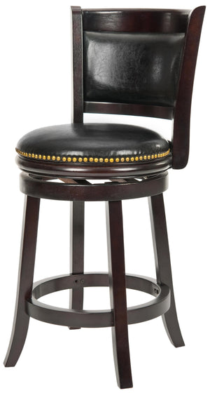 Safavieh Brockway Elegant Swivel Counter Stool - Modern Design, Black Bi-Cast Leather & Solid Malaysian Oak FOX7001A