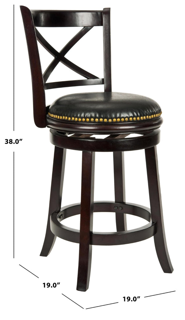 Safavieh Butler Counter Stool - Elegant Cross-Back Design In Rich Cappuccino With Black Leather Seat, 38" High FOX7003A