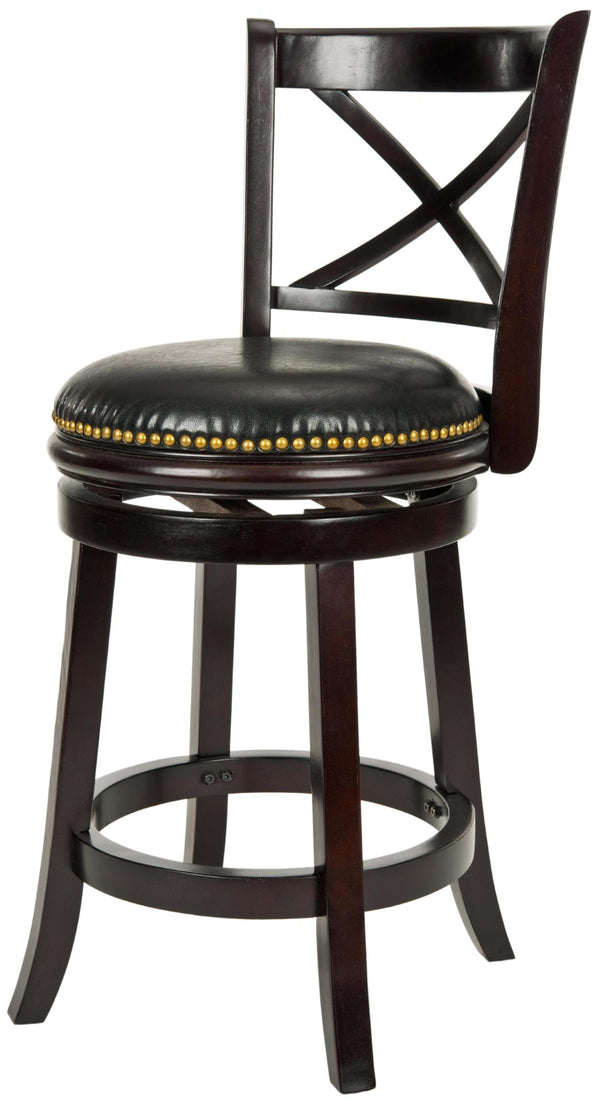 Safavieh Butler Counter Stool - Elegant Cross-Back Design In Rich Cappuccino With Black Leather Seat, 38" High FOX7003A