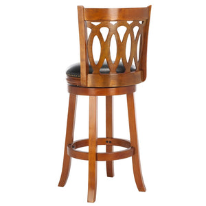 Safavieh Baldwin Swivel Bar Stool - Elegant Dark Oak Frame With Black Leather Cushion For Stylish Comfort FOX7004A