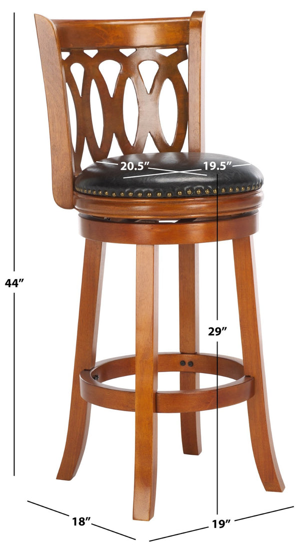 Safavieh Baldwin Swivel Bar Stool - Elegant Dark Oak Frame With Black Leather Cushion For Stylish Comfort FOX7004A