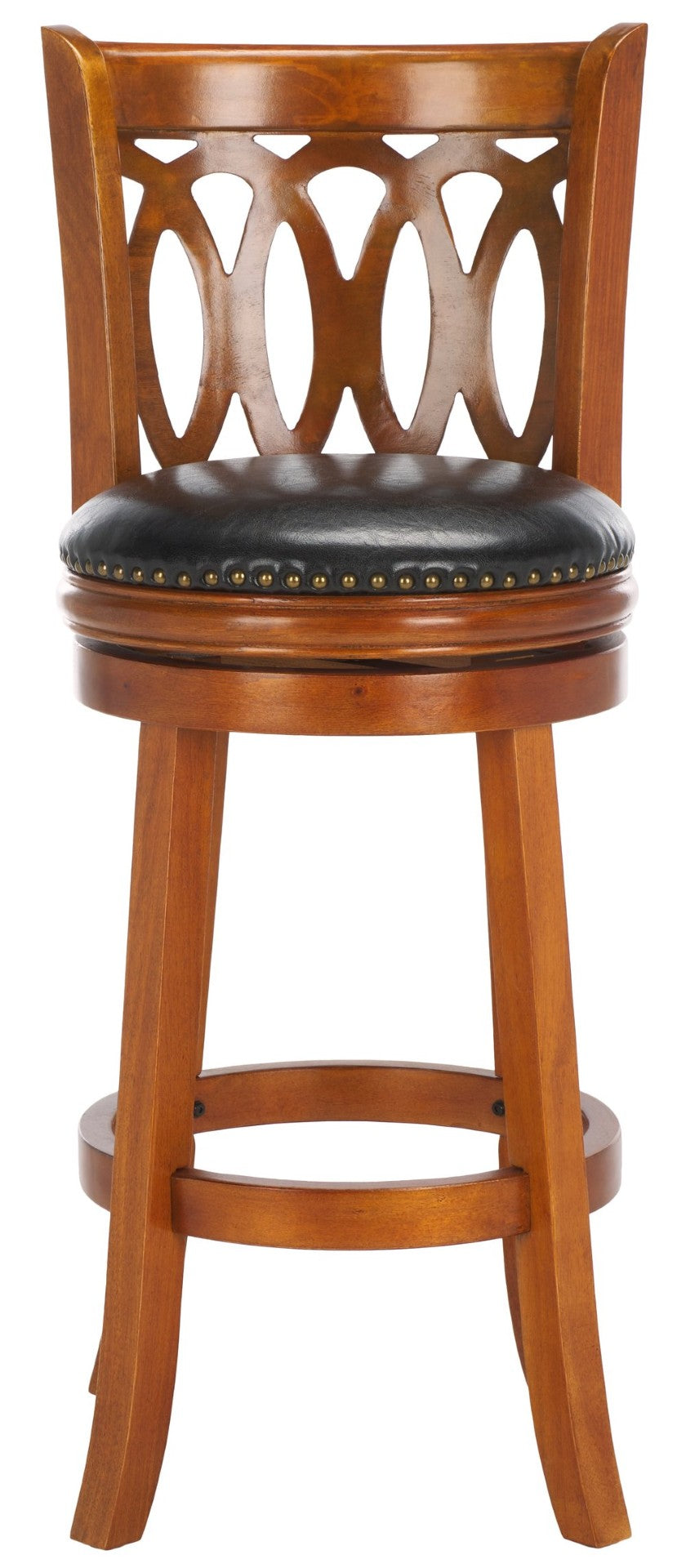 Safavieh Baldwin Swivel Bar Stool - Elegant Dark Oak Frame With Black Leather Cushion For Stylish Comfort FOX7004A