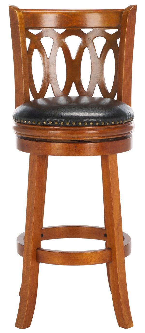 Safavieh Baldwin Swivel Bar Stool - Elegant Dark Oak Frame With Black Leather Cushion For Stylish Comfort FOX7004A