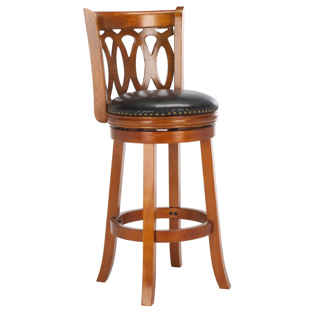 Safavieh Baldwin Swivel Bar Stool - Elegant Dark Oak Frame With Black Leather Cushion For Stylish Comfort FOX7004A