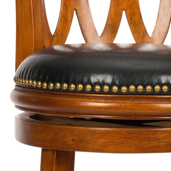 Safavieh Baldwin Swivel Bar Stool - Elegant Dark Oak Frame With Black Leather Cushion For Stylish Comfort FOX7004A