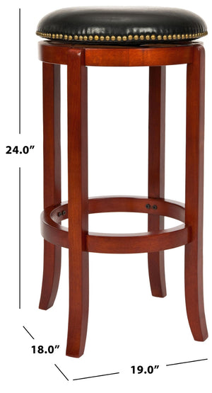 Safavieh Ellwood Swivel Counter Stool - Elegant Malaysian Oak Frame, Black Leather, And Brass Accents FOX7005A