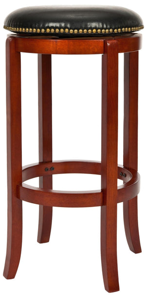 Safavieh Ellwood Swivel Counter Stool - Elegant Malaysian Oak Frame, Black Leather, And Brass Accents FOX7005A