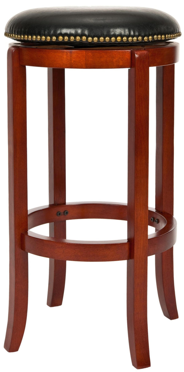 Safavieh Ellwood Swivel Counter Stool - Elegant Malaysian Oak Frame, Black Leather, And Brass Accents FOX7005A