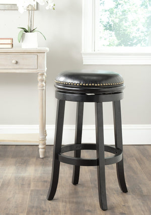 Safavieh Biagio Backless Swivel Bar Stool - Eco-Friendly Rubberwood, Vintage Charm For Kitchen & Bar Spaces Black/Black FOX7007C