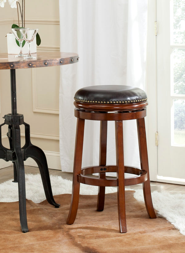 Safavieh Biagio Backless Swivel Bar Stool - Eco-Friendly Rubberwood, Vintage Charm For Kitchen & Bar Spaces Walnut/Brown FOX7007D