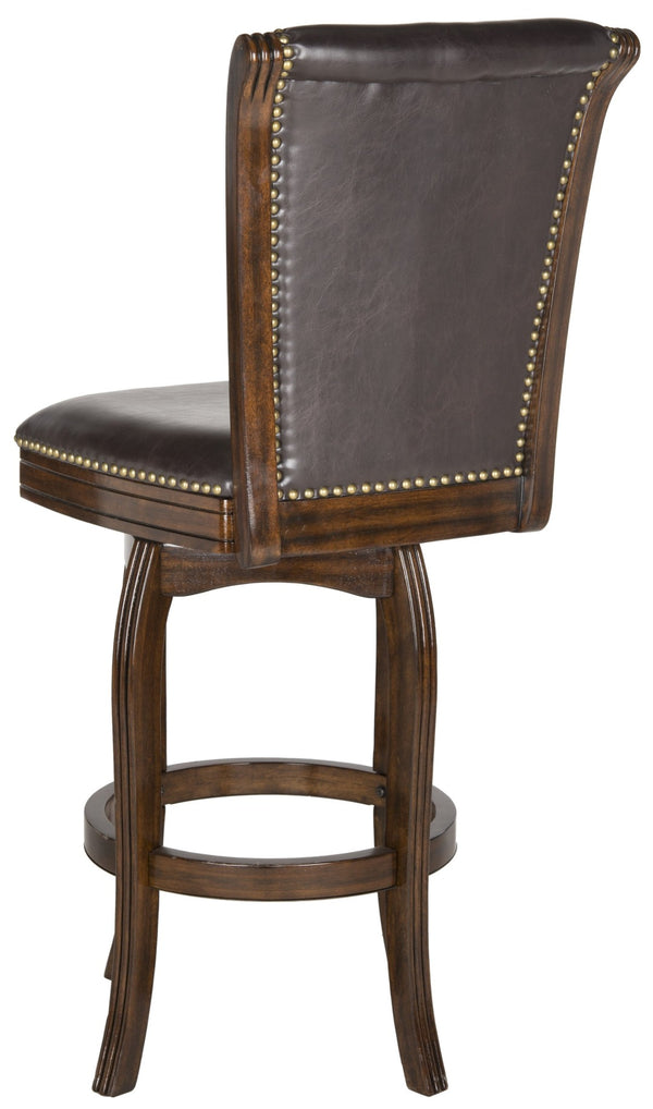 Safavieh Massimo Swivel Barstool - Elegant Pu Leather Design With Bronze Nailhead Trim For Stylish Comfort Espresso/Brown Seat FOX7008B