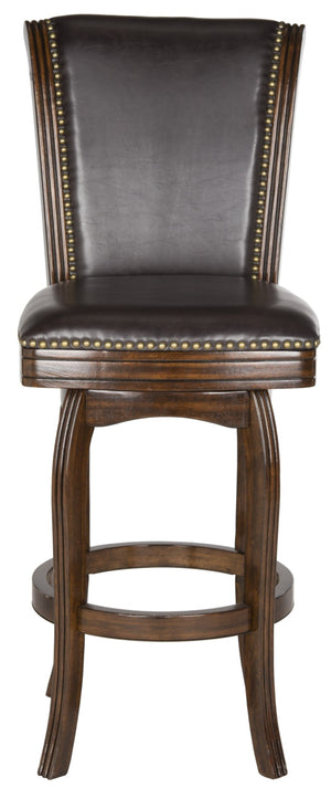 Safavieh Massimo Swivel Barstool - Elegant Pu Leather Design With Bronze Nailhead Trim For Stylish Comfort Espresso/Brown Seat FOX7008B