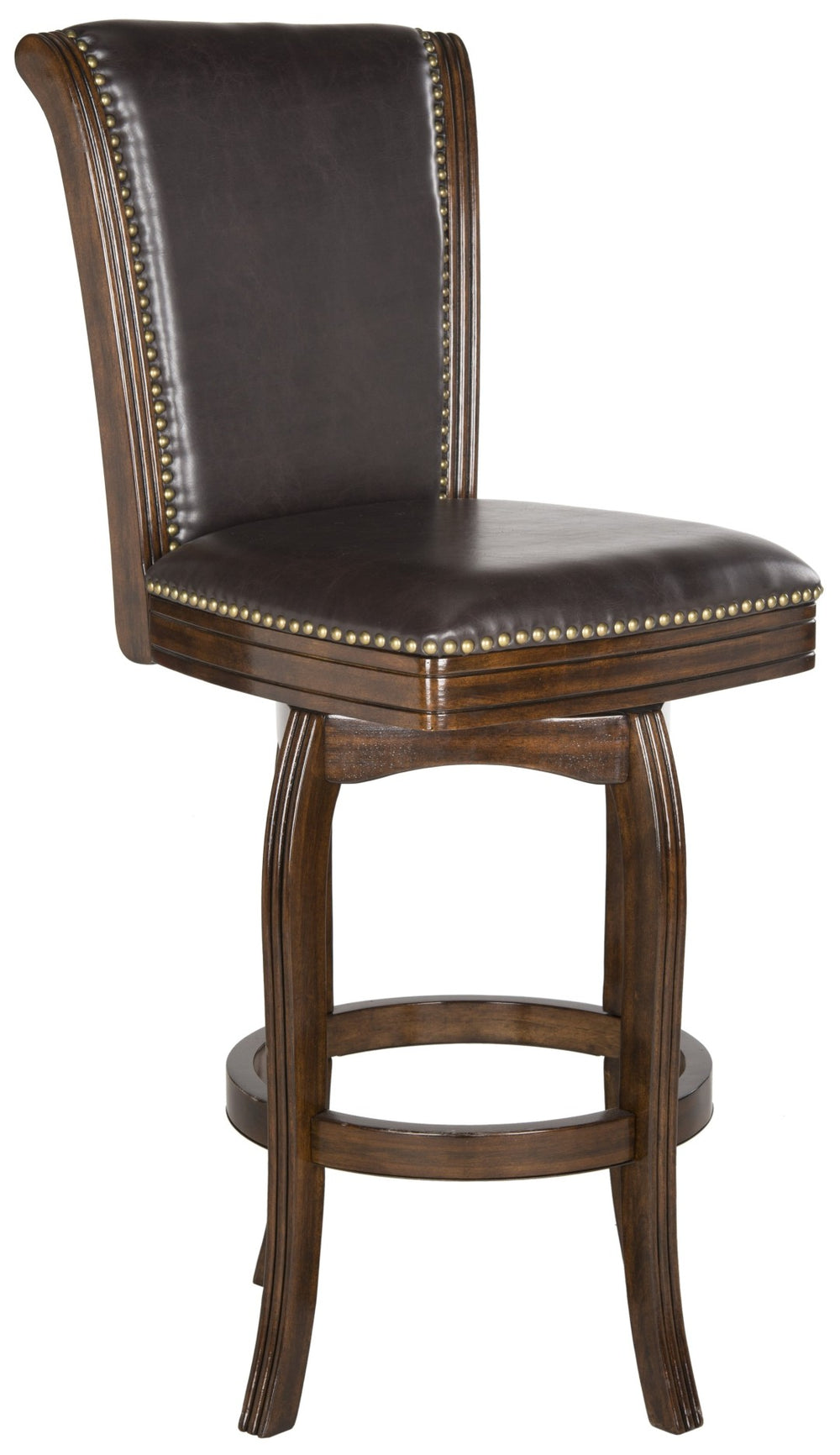 Safavieh Massimo Swivel Barstool - Elegant Pu Leather Design With Bronze Nailhead Trim For Stylish Comfort Espresso/Brown Seat FOX7008B