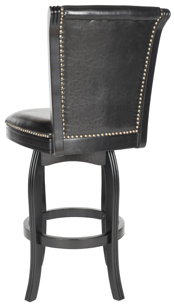 Safavieh Massimo Swivel Barstool - Elegant Pu Leather Design With Bronze Nailhead Trim For Stylish Comfort Black/Black Seat FOX7008C