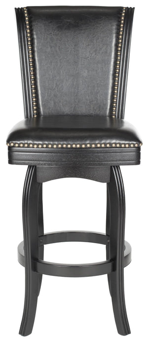Safavieh Massimo Swivel Barstool - Elegant Pu Leather Design With Bronze Nailhead Trim For Stylish Comfort Black/Black Seat FOX7008C