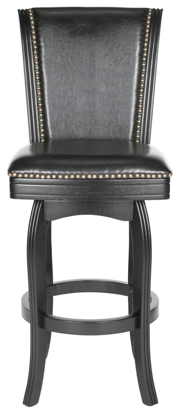 Safavieh Massimo Swivel Barstool - Elegant Pu Leather Design With Bronze Nailhead Trim For Stylish Comfort Black/Black Seat FOX7008C