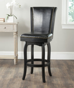 Safavieh Massimo Swivel Barstool - Elegant Pu Leather Design With Bronze Nailhead Trim For Stylish Comfort Black/Black Seat FOX7008C