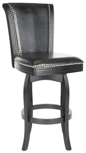 Safavieh Massimo Swivel Barstool - Elegant Pu Leather Design With Bronze Nailhead Trim For Stylish Comfort Black/Black Seat FOX7008C