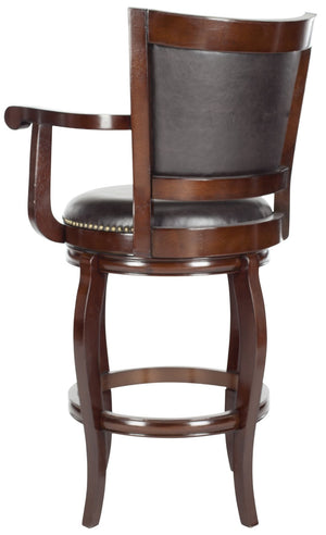 Safavieh Gitano Swivel Bar Stool - Elegant Dark Pu Leather Design With Bronze Nailhead Trim For Modern Spaces Sierra/Brown FOX7009A