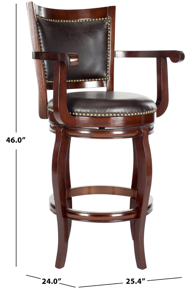 Safavieh Gitano Swivel Bar Stool - Elegant Dark Pu Leather Design With Bronze Nailhead Trim For Modern Spaces Sierra/Brown FOX7009A