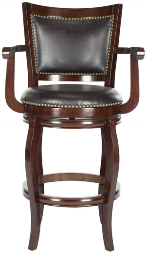 Safavieh Gitano Swivel Bar Stool - Elegant Dark Pu Leather Design With Bronze Nailhead Trim For Modern Spaces Sierra/Brown FOX7009A