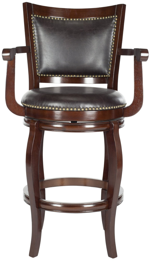Safavieh Gitano Swivel Bar Stool - Elegant Dark Pu Leather Design With Bronze Nailhead Trim For Modern Spaces Sierra/Brown FOX7009A