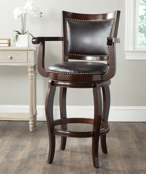 Safavieh Gitano Swivel Bar Stool - Elegant Dark Pu Leather Design With Bronze Nailhead Trim For Modern Spaces Sierra/Brown FOX7009A