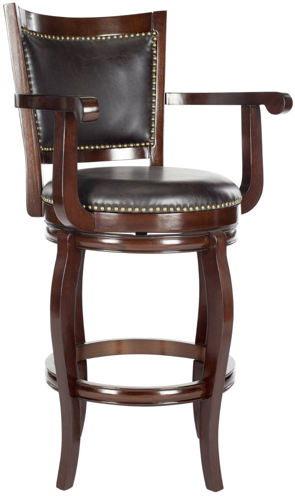 Safavieh Gitano Swivel Bar Stool - Elegant Dark Pu Leather Design With Bronze Nailhead Trim For Modern Spaces Sierra/Brown FOX7009A