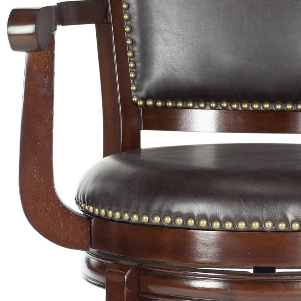 Safavieh Gitano Swivel Bar Stool - Elegant Dark Pu Leather Design With Bronze Nailhead Trim For Modern Spaces Sierra/Brown FOX7009A