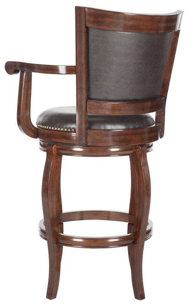 Safavieh Gitano Swivel Bar Stool - Elegant Dark Pu Leather Design With Bronze Nailhead Trim For Modern Spaces Espresso/Brown FOX7009B