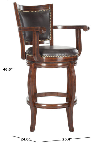 Safavieh Gitano Swivel Bar Stool - Elegant Dark Pu Leather Design With Bronze Nailhead Trim For Modern Spaces Espresso/Brown FOX7009B