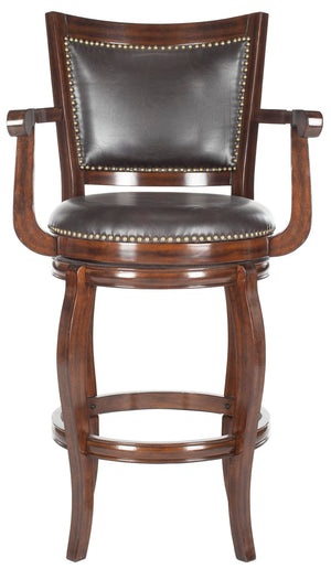 Safavieh Gitano Swivel Bar Stool - Elegant Dark Pu Leather Design With Bronze Nailhead Trim For Modern Spaces Espresso/Brown FOX7009B