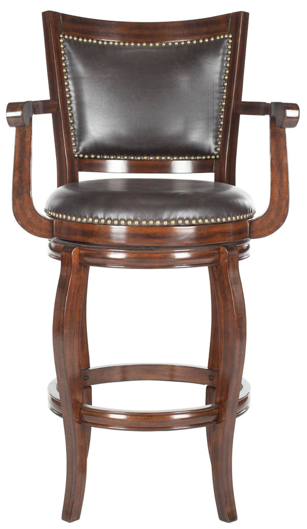 Safavieh Gitano Swivel Bar Stool - Elegant Dark Pu Leather Design With Bronze Nailhead Trim For Modern Spaces Espresso/Brown FOX7009B