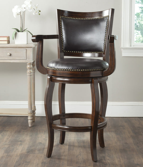 Safavieh Gitano Swivel Bar Stool - Elegant Dark Pu Leather Design With Bronze Nailhead Trim For Modern Spaces Espresso/Brown FOX7009B