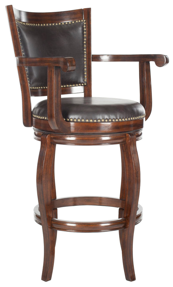 Safavieh Gitano Swivel Bar Stool - Elegant Dark Pu Leather Design With Bronze Nailhead Trim For Modern Spaces Espresso/Brown FOX7009B