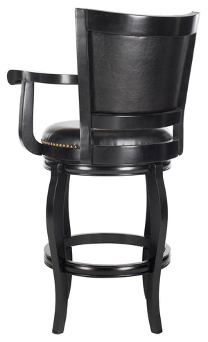 Safavieh Gitano Swivel Bar Stool - Elegant Dark Pu Leather Design With Bronze Nailhead Trim For Modern Spaces Black/Black FOX7009C