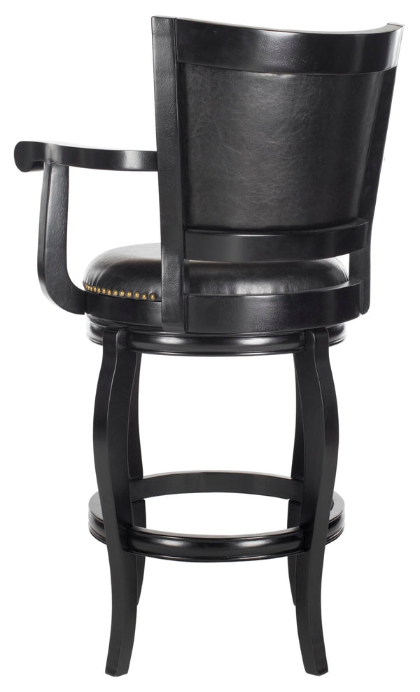 Safavieh Gitano Swivel Bar Stool - Elegant Dark Pu Leather Design With Bronze Nailhead Trim For Modern Spaces Black/Black FOX7009C