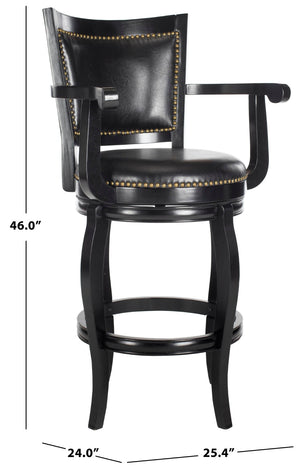 Safavieh Gitano Swivel Bar Stool - Elegant Dark Pu Leather Design With Bronze Nailhead Trim For Modern Spaces Black/Black FOX7009C