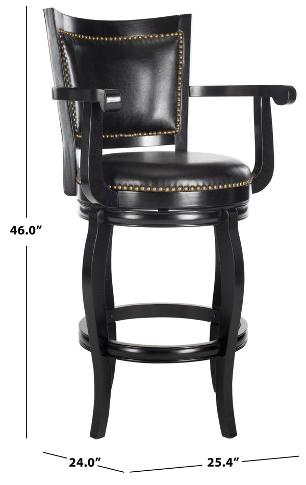 Safavieh Gitano Swivel Bar Stool - Elegant Dark Pu Leather Design With Bronze Nailhead Trim For Modern Spaces Black/Black FOX7009C