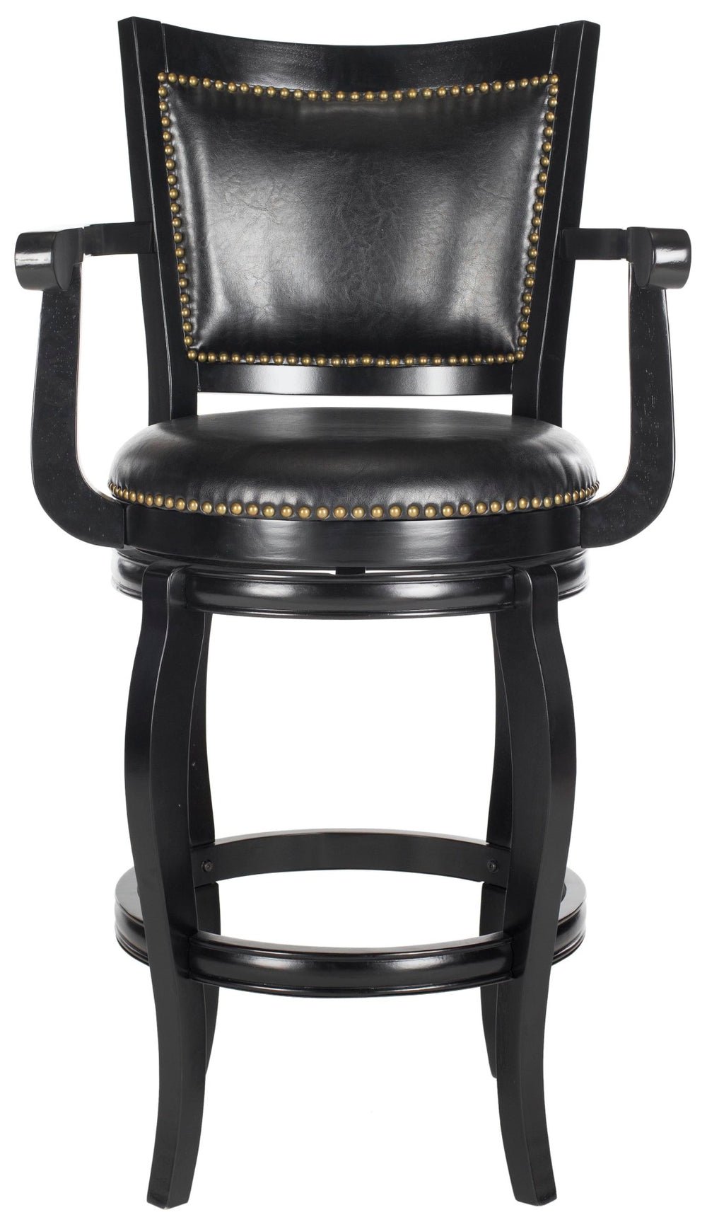 Safavieh Gitano Swivel Bar Stool - Elegant Dark Pu Leather Design With Bronze Nailhead Trim For Modern Spaces Black/Black FOX7009C