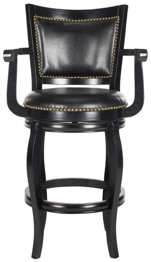 Safavieh Gitano Swivel Bar Stool - Elegant Dark Pu Leather Design With Bronze Nailhead Trim For Modern Spaces Black/Black FOX7009C
