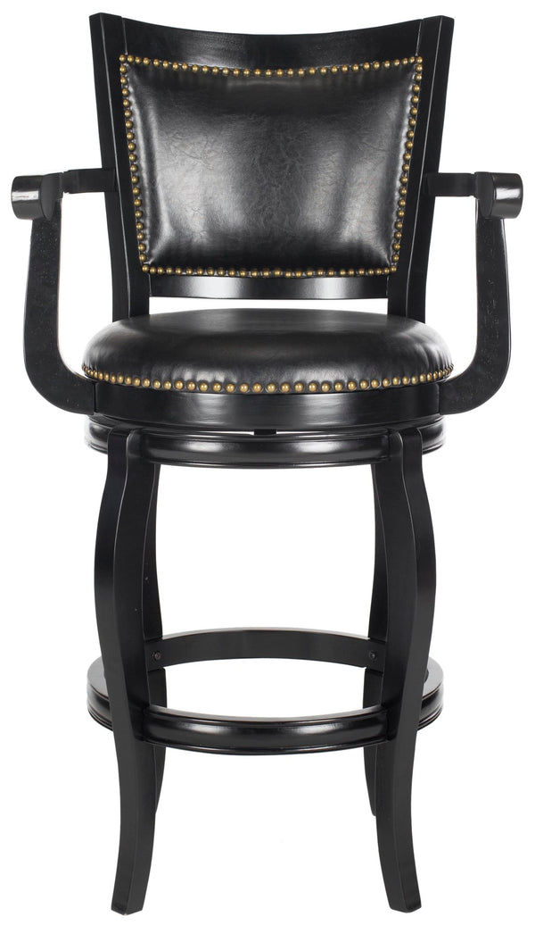 Safavieh Gitano Swivel Bar Stool - Elegant Dark Pu Leather Design With Bronze Nailhead Trim For Modern Spaces Black/Black FOX7009C