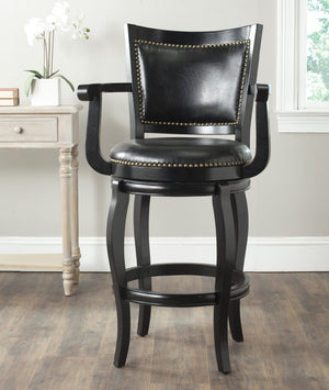 Safavieh Gitano Swivel Bar Stool - Elegant Dark Pu Leather Design With Bronze Nailhead Trim For Modern Spaces Black/Black FOX7009C