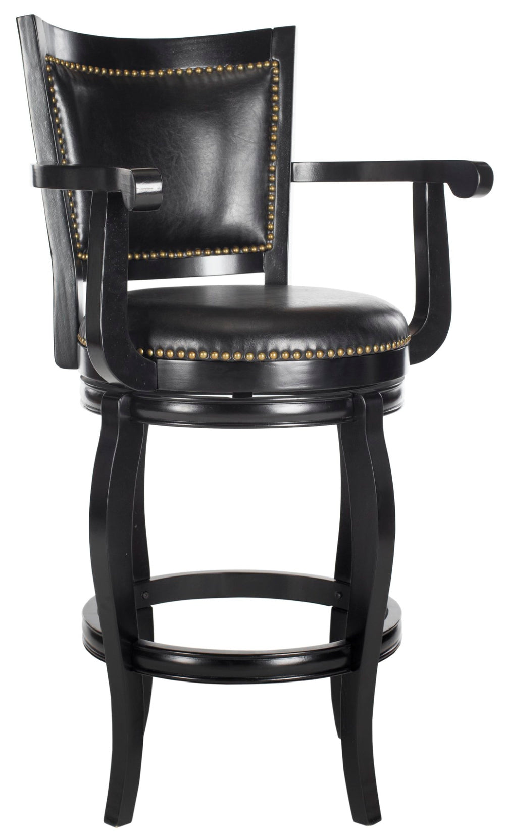 Safavieh Gitano Swivel Bar Stool - Elegant Dark Pu Leather Design With Bronze Nailhead Trim For Modern Spaces Black/Black FOX7009C