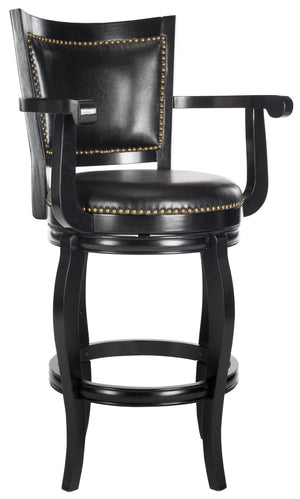 Safavieh Gitano Swivel Bar Stool - Elegant Dark Pu Leather Design With Bronze Nailhead Trim For Modern Spaces Black/Black FOX7009C