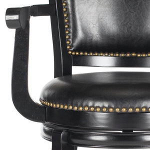 Safavieh Gitano Swivel Bar Stool - Elegant Dark Pu Leather Design With Bronze Nailhead Trim For Modern Spaces Black/Black FOX7009C