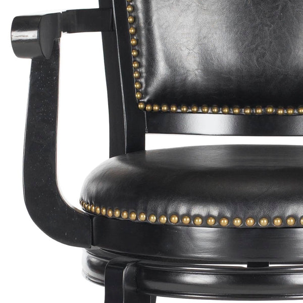 Safavieh Gitano Swivel Bar Stool - Elegant Dark Pu Leather Design With Bronze Nailhead Trim For Modern Spaces Black/Black FOX7009C
