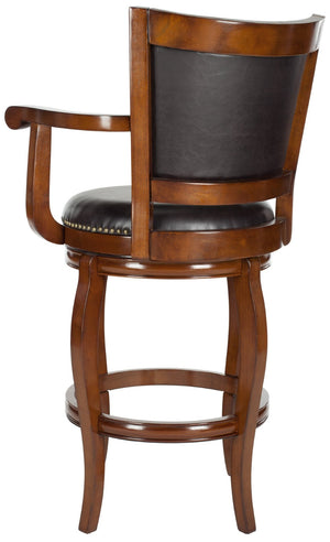 Safavieh Gitano Swivel Bar Stool - Elegant Dark Pu Leather Design With Bronze Nailhead Trim For Modern Spaces Walnut/Brown FOX7009D