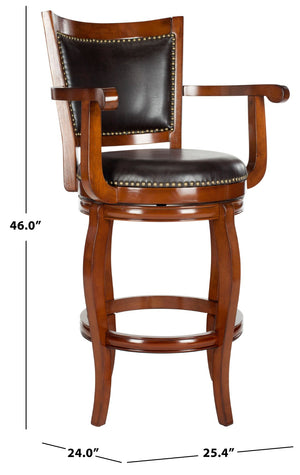 Safavieh Gitano Swivel Bar Stool - Elegant Dark Pu Leather Design With Bronze Nailhead Trim For Modern Spaces Walnut/Brown FOX7009D