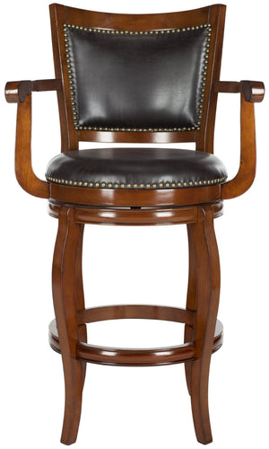 Safavieh Gitano Swivel Bar Stool - Elegant Dark Pu Leather Design With Bronze Nailhead Trim For Modern Spaces Walnut/Brown FOX7009D